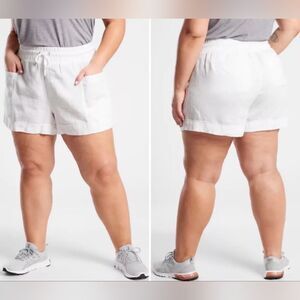 New With‎ Tags Athleta Size 26 Cabo 100% Linen 4" Pull On White Shorts